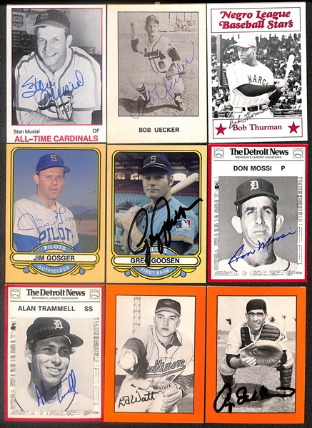 Lot of (32) Signed Old Timer Reprint Cards inc. Stan Musial, Bob Uecker, Bob Thurman, Jim Gosger, + (Beckett BAS Reviewed)