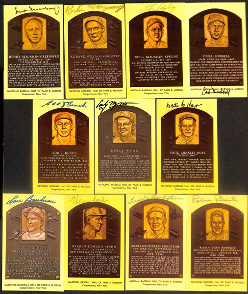 Lot of (11) Signed Hall of Fame Postcards inc. Hank Greenberg, Rube Marquard, Luke Appling, Carl Hubbell, + (Beckett BAS Reviewed)