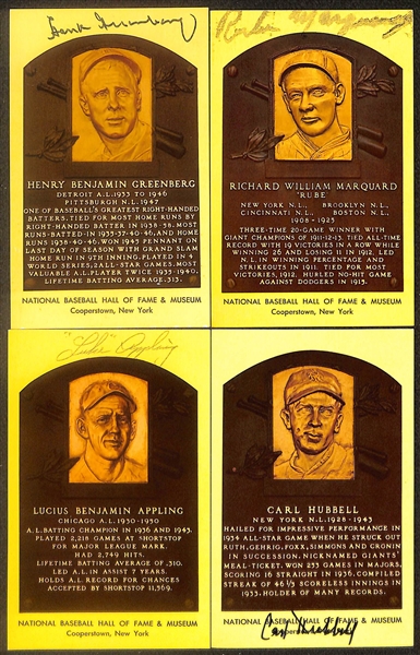 Lot of (11) Signed Hall of Fame Postcards inc. Hank Greenberg, Rube Marquard, Luke Appling, Carl Hubbell, + (Beckett BAS Reviewed)