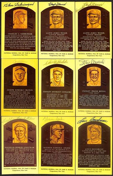 Lot of (9) Signed Hall of Fame Postcards inc. Charles Gehringer, (2) Lloyd Waner, Stan Musial, Joe Cronin, + (Beckett BAS Reviewed)