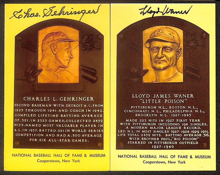 Lot of (9) Signed Hall of Fame Postcards inc. Charles Gehringer, (2) Lloyd Waner, Stan Musial, Joe Cronin, + (Beckett BAS Reviewed)