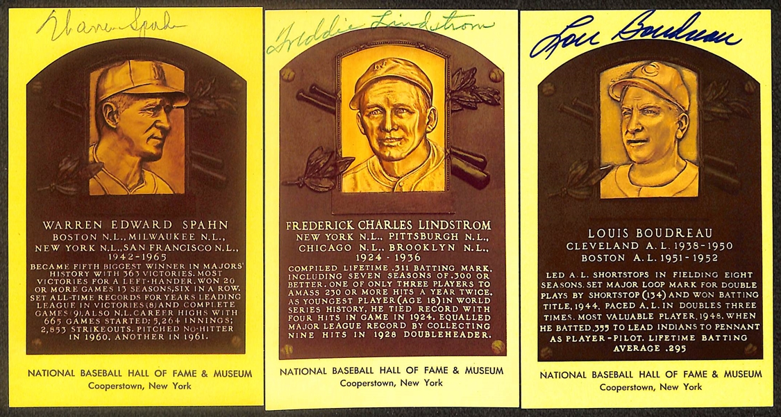 Lot of (9) Signed Hall of Fame Postcards inc. Charles Gehringer, (2) Lloyd Waner, Stan Musial, Joe Cronin, + (Beckett BAS Reviewed)