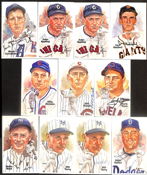 Lot of (11) Signed Hall of Fame Postcards inc. Hank Greenberg, (2) Luke Appling, Carl Hubbell, Billy Herman, + (Beckett BAS Reviewed)