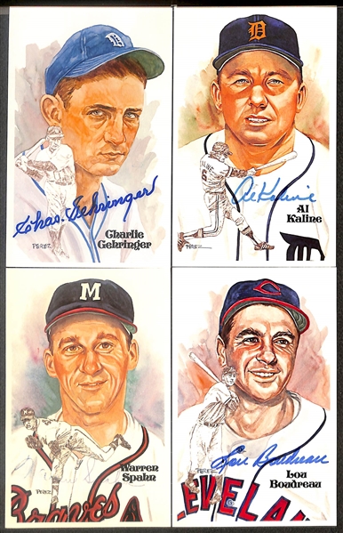 Lot of (11) Signed Hall of Fame Postcards inc. Charlie Gehringer, Al Kaline, Lou Boudreau, Warren Spahn, + (Beckett BAS Reviewed)