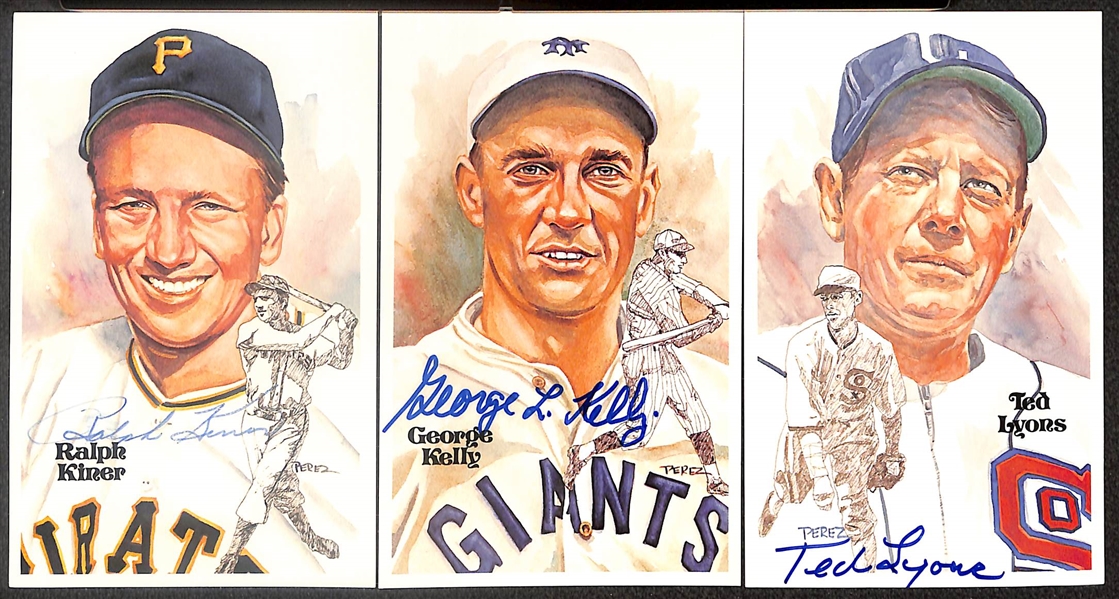 Lot of (11) Signed Hall of Fame Postcards inc. Charlie Gehringer, Al Kaline, Lou Boudreau, Warren Spahn, + (Beckett BAS Reviewed)