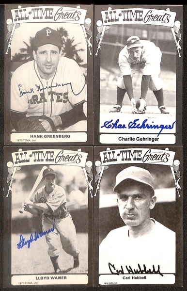 Lot of (13) Signed All Time Greats Postcards inc. Hank Greenberg, Charlie Gehringer, Lloyd Waner, Carl Hubbell, + (Beckett BAS Reviewed)