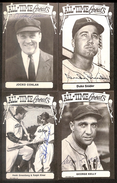 Lot of (13) Signed All Time Greats Postcards inc. Hank Greenberg, Charlie Gehringer, Lloyd Waner, Carl Hubbell, + (Beckett BAS Reviewed)