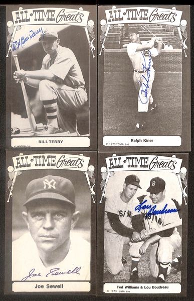 Lot of (12) Signed All Time Greats Postcards inc. Charlie Gehringer, Carl Hubbell, Lou Boudreau, Duke Snider, Bill Terry, Ralph Kiner, + (Beckett BAS Reviewed)