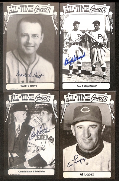 Lot of (12) Signed All Time Greats Postcards inc. Charlie Gehringer, Carl Hubbell, Lou Boudreau, Duke Snider, Bill Terry, Ralph Kiner, + (Beckett BAS Reviewed)