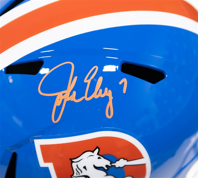 John Elway Autographed/Signed Full Size Denver Broncos Replica Throwback Helmet - Beckett/BAS Witnessed Sticker of Authenticity!