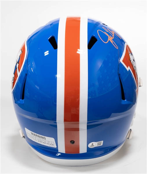 John Elway Autographed/Signed Full Size Denver Broncos Replica Throwback Helmet - Beckett/BAS Witnessed Sticker of Authenticity!