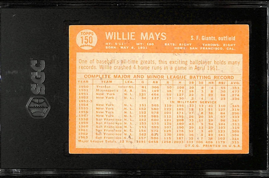 1964 Topps Willie Mays Graded SGC 5