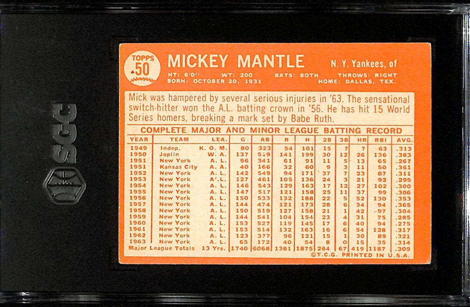 1964 Topps Mickey Mantle Graded SGC 4