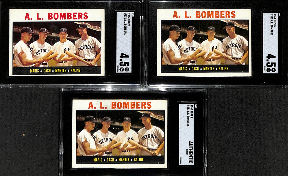 Lot of (3) SGC Graded 1964 Topps AL Bombers (Roger Marris/Norm Cash/Mickey Mantle/Al Kaline) Cards- (2) SGC 4.5, SGC Authentic