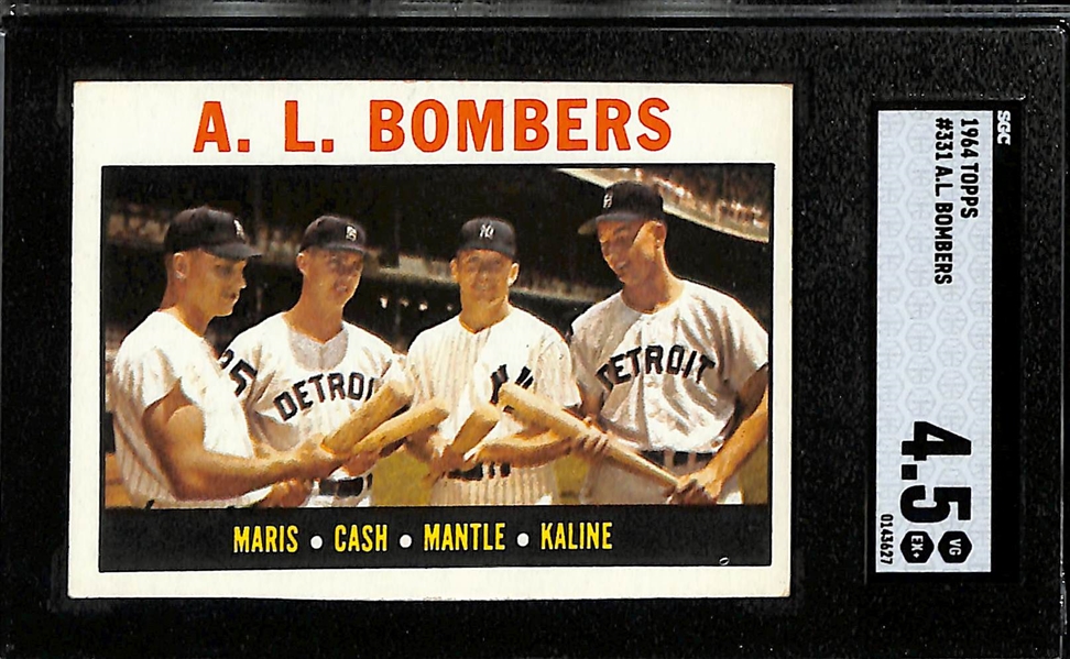 Lot of (3) SGC Graded 1964 Topps AL Bombers (Roger Marris/Norm Cash/Mickey Mantle/Al Kaline) Cards- (2) SGC 4.5, SGC Authentic