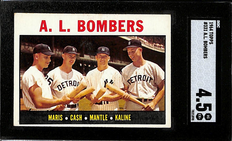 Lot of (3) SGC Graded 1964 Topps AL Bombers (Roger Marris/Norm Cash/Mickey Mantle/Al Kaline) Cards- (2) SGC 4.5, SGC Authentic