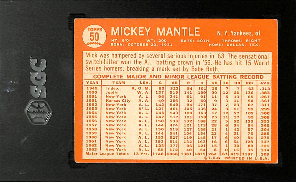 1964 Topps Mickey Mantle Graded SGC 3