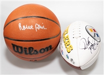 Jerome Bettis Pittsburgh Steelers Signed/Autographed Full Sized Logo Football & Robert Parish Signed/Autographed Full Size Authentic Basketball