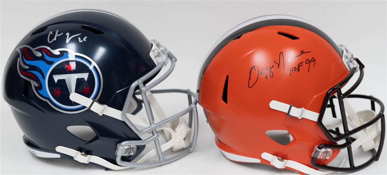 Lot of (2) Signed/Autographed  Full Size Replica Speed Helmets inc. Ozzie Newsom Browns & Chris Johnson Titans - Both Authenticated!