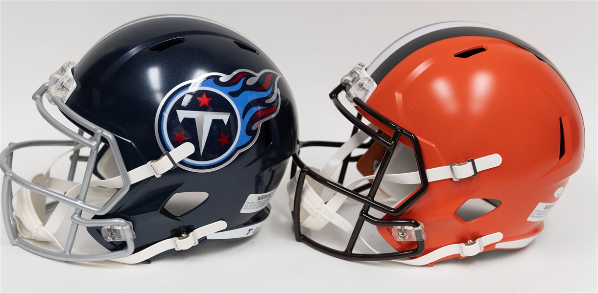 Lot of (2) Signed/Autographed  Full Size Replica Speed Helmets inc. Ozzie Newsom Browns & Chris Johnson Titans - Both Authenticated!