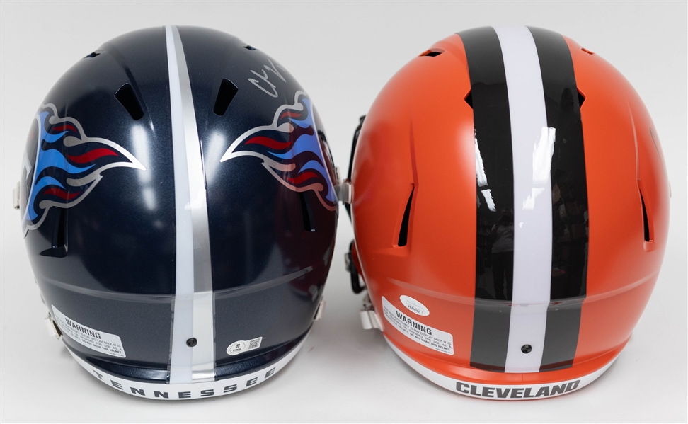 Lot of (2) Signed/Autographed  Full Size Replica Speed Helmets inc. Ozzie Newsom Browns & Chris Johnson Titans - Both Authenticated!