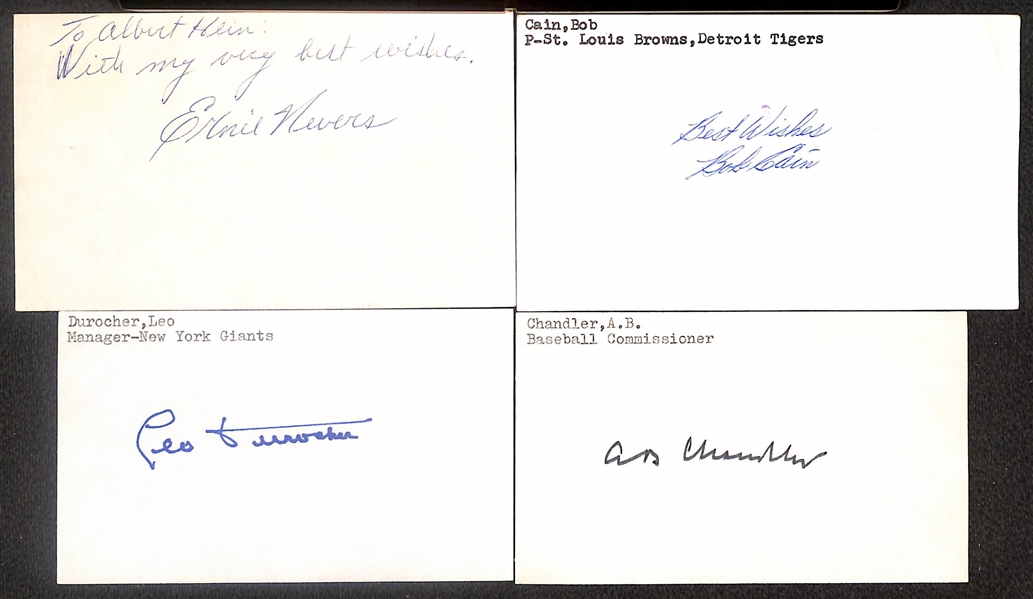 Lot of (200+) Signed Mostly Baseball Index Cards inc. Leo Durocher, AB Chandler, Jim McMann, Al Weis, + (Beckett BAS Reviewed)