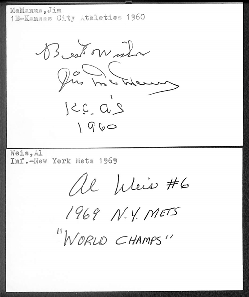 Lot of (200+) Signed Mostly Baseball Index Cards inc. Leo Durocher, AB Chandler, Jim McMann, Al Weis, + (Beckett BAS Reviewed)