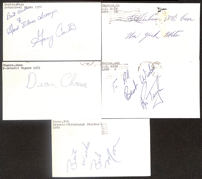 Lot of (150+) Signed Mostly Baseball Index Cards inc. Orlando Cepeda, Frank Thomas, Early Wynn, Spud Chandler, Gary Carter, + (Beckett BAS Reviewed)