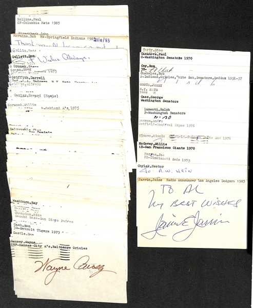 Lot of (200+) Signed Mostly Baseball Index Cards inc. Joe Morgan, Willie McCovey, Babe Herman, Minnie Minoso, + (Beckett BAS Reviewed)