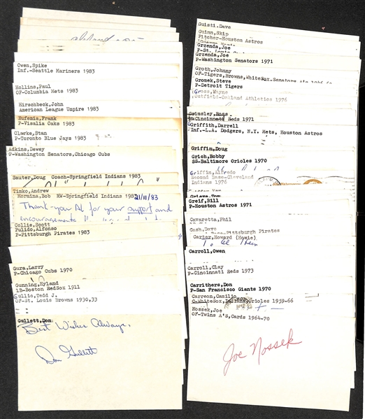 Lot of (200+) Signed Mostly Baseball Index Cards inc. Joe Morgan, Willie McCovey, Babe Herman, Minnie Minoso, + (Beckett BAS Reviewed)