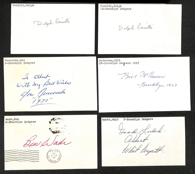 Lot of (24) Signed Brooklyn Dodgers Index Cards inc. (2) Babe Herman, Al Campanis, (5) Dolph Camilli, Don Newcombe, + (Beckett BAS Reviewed)