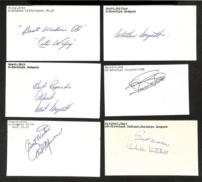 Lot of (24) Signed Brooklyn Dodgers Index Cards inc. (2) Babe Herman, Al Campanis, (5) Dolph Camilli, Don Newcombe, + (Beckett BAS Reviewed)