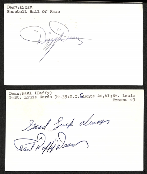 Lot of (5) Signed Index Cards- Dizzy Dean, (4) Daffy Dean - (Beckett BAS Reviewed)