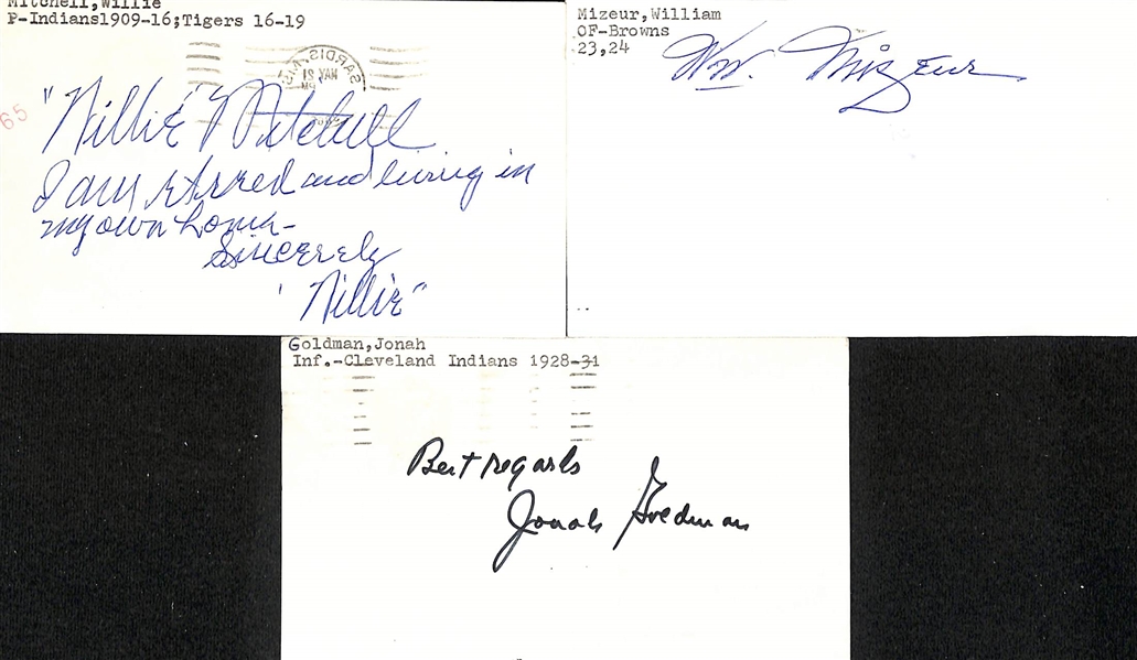 Lot of (50+) Signed 1910s + 1920s Baseball Player Index Cards inc. John Lokan, William Mizeur, Willie Mitchell, Monroe Mitchell, + (Beckett BAS Reviewed)