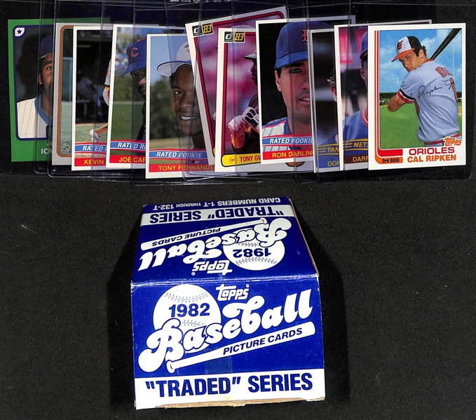 1982 Topps Traded Complete Set w/ Cal Ripken Jr Rookie Card + (10) Baseball Rookie Cards- 1984 Donruss Darryl Strawberry, 1984 Donruss Don Mattingly, +