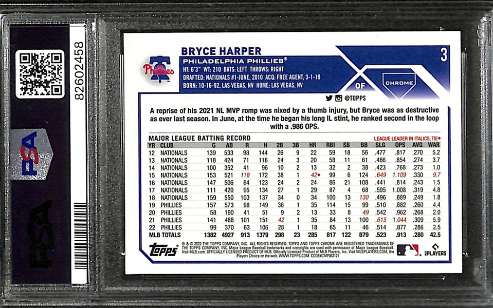 2023 Topps Chrome Bryce Harper Gold Refractor Graded PSA 10 (#/50)