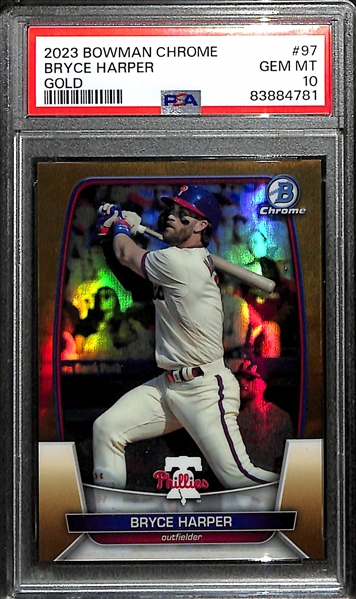 2023 Bowman Chrome Bryce Harper Gold Refractor Graded PSA 10 (#/50)