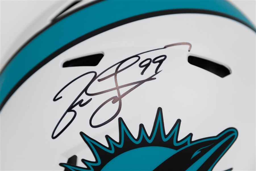 Jason Taylor Autographed/Signed Full Size Miami Dolphin Lunur Authentic Helmet - Beckett/BAS Witnessed Sticker of Authenticity!