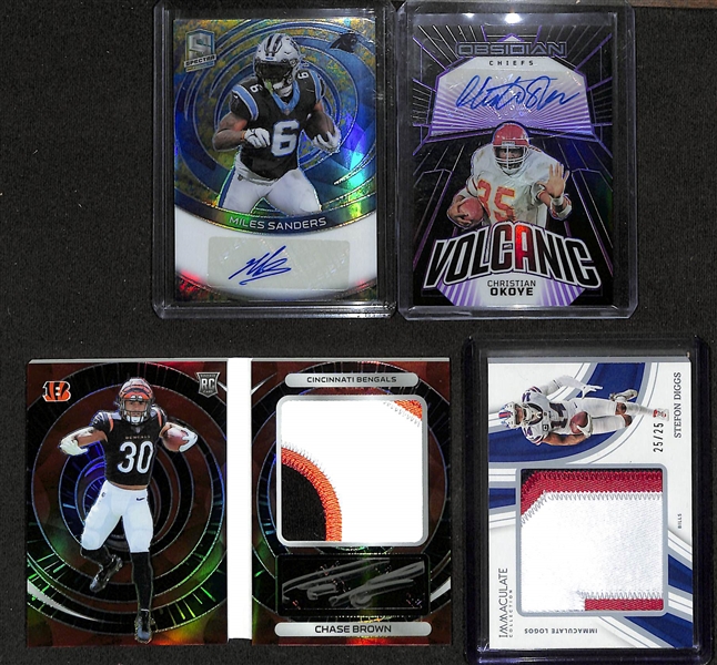 Lot of (8) Football Autograph and Jersey Cards inc. 2023 Immaculate Ja'Marr Chase Autograph (#/49), 2023 Impeccable Chad Johnson Autograph Patch (#/35), 2022 Immaculate James Cook Rookie Autograph...