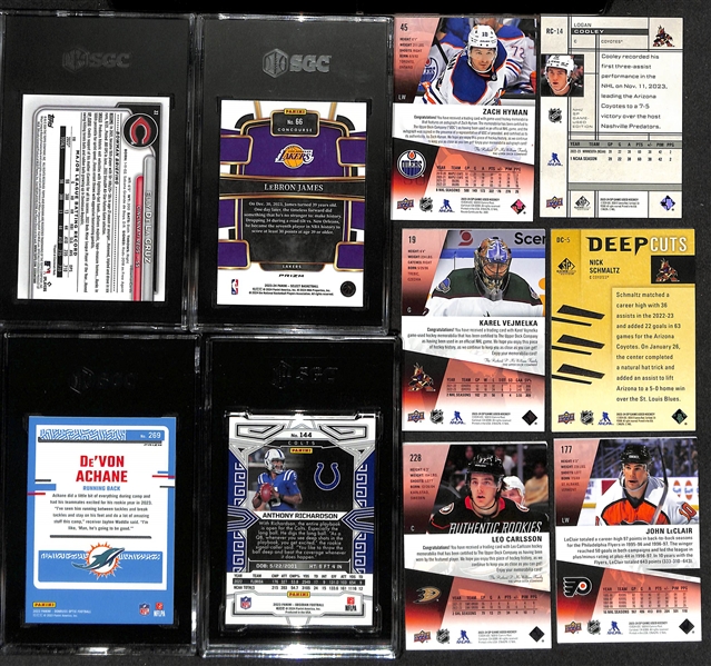 Lot of (10) Sports Cards inc. 2023 Obsidian Anthony Richardson Rookie Orange (SGC 9.5) (#/49), 2023-24 SP Game Used Zach Hyman Patch Autograph (#/99), +