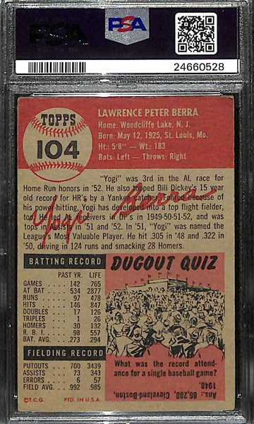 1953 Topps Yogi Berra Graded PSA 3