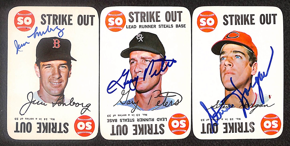 (27) 1968 Topps Game Cards w. Mantle, Mays , Clemente, & (3) Autographed Cards (Longborg, Peters, Hargan) - Beckett BAS Reviewed