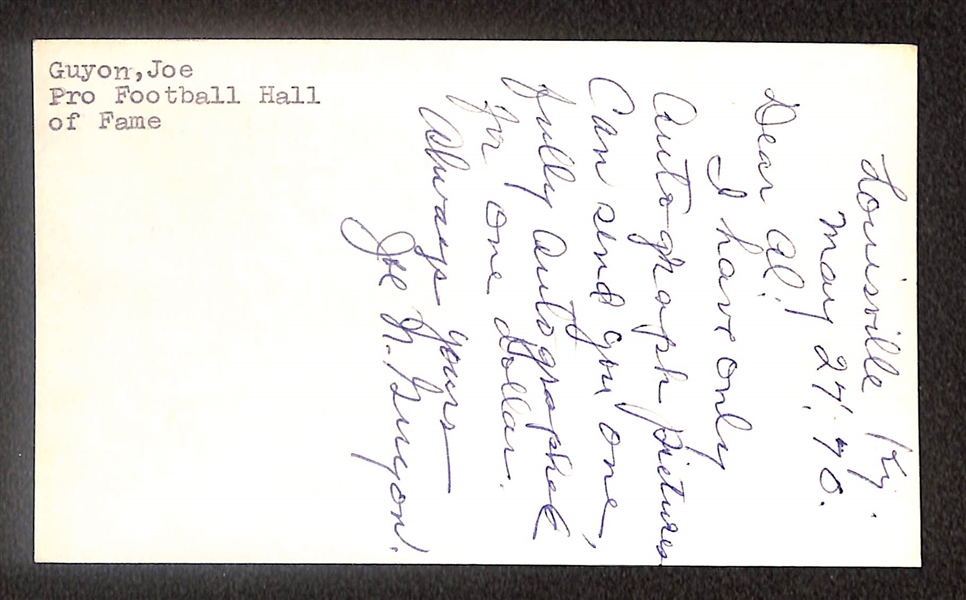 Joe Guyon Signed Index Card (Hall of Fame) - (Beckett BAS Reviewed)