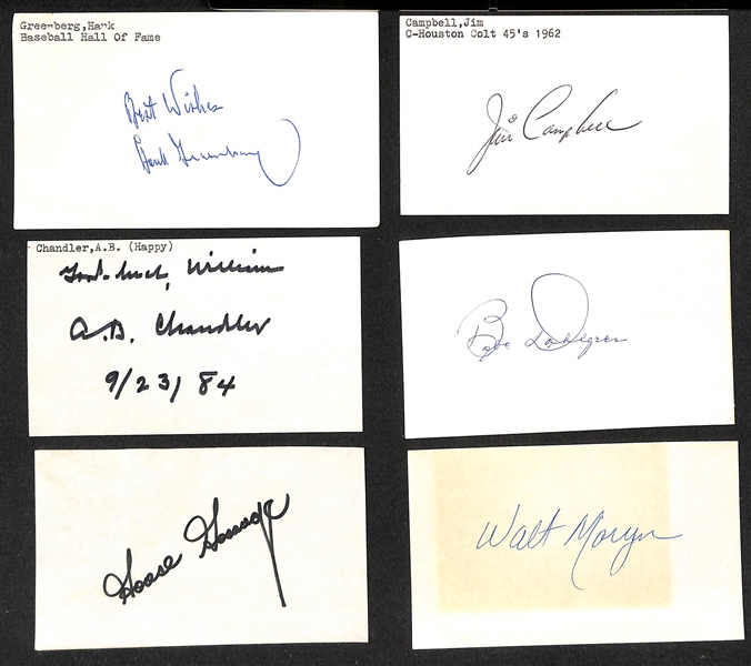 Lot of (400+) Signed Mostly Baseball Index Cards inc, Hank Greenberg, Jim Campbell, AB Chandler, Goose Gossage, + (Beckett BAS Reviewed)