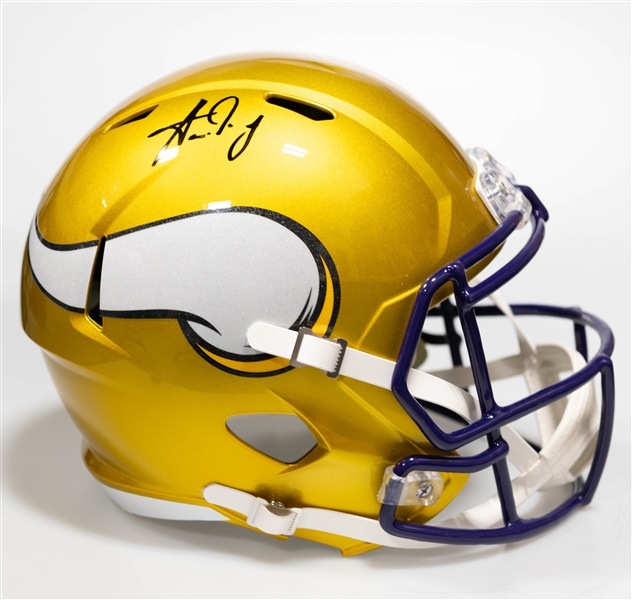 Aaron Jones Autographed/Signed Full Size Minnesota Vikings Gold Riddell Replica Helmet - Beckett/BAS Witnessed Sticker of Authenticity!