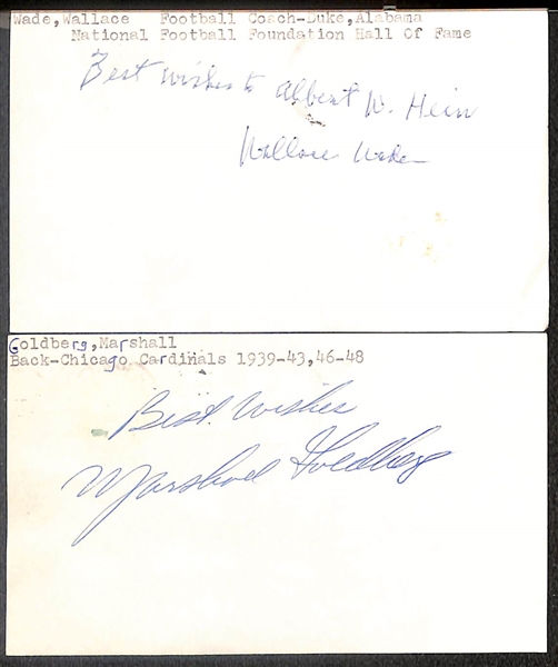 Lot of (10) Signed Unique Football Index Cards w/ Many CFB Legends inc. Wallace Wade, Marshall Goldberg, Averell Daniell, + (Beckett BAS Reviewed)