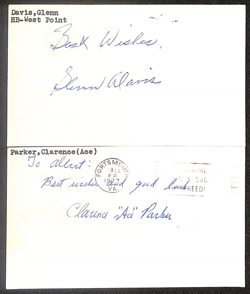 Lot of (6) Signed Hall of Fame Football Index Cards inc. Al Davis, Red Grange, Hopalong Cassidy, + (Beckett BAS Reviewed)