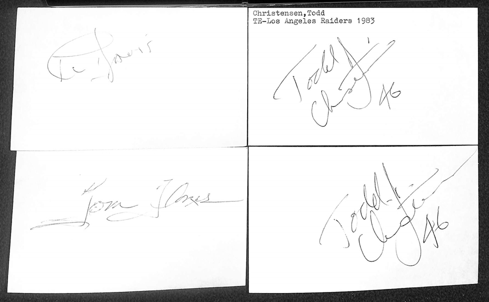 Lot of (40+) Signed Oakland Raiders Index Cards inc. Al Davis, (2) Todd Christensen, Tom Flores, (2) Dave Casper, + (Beckett BAS Reviewed)