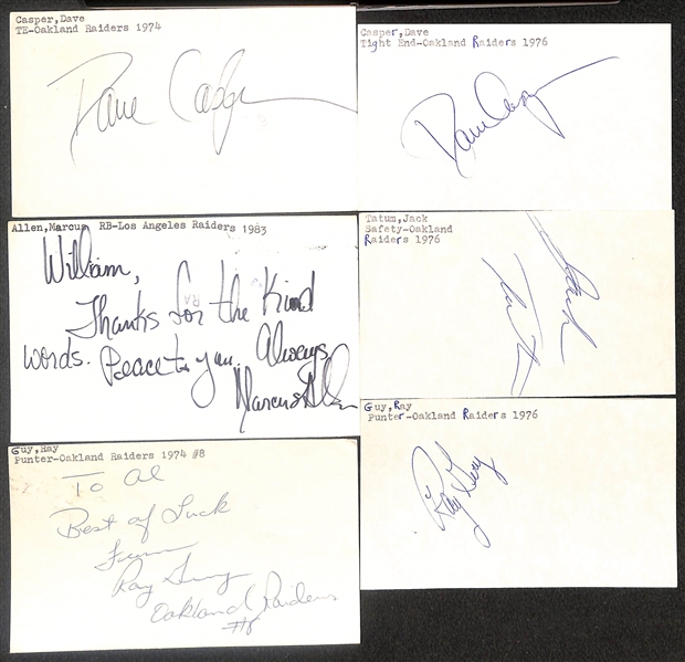 Lot of (40+) Signed Oakland Raiders Index Cards inc. Al Davis, (2) Todd Christensen, Tom Flores, (2) Dave Casper, + (Beckett BAS Reviewed)