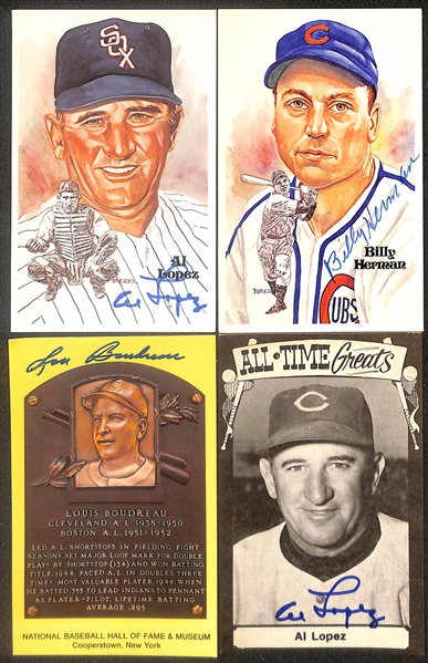 Lot of (20) Signed Hall of Fame Baseball Postcards inc. William Terry, Billy Herman, (2) Bob Feller, (2) Al Lopez, + (Beckett BAS Reviewed)